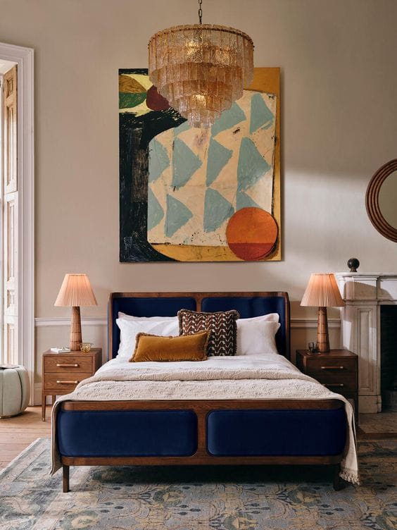 Soho Home Belsa Bed in Navy, Us | Mid-Century | King