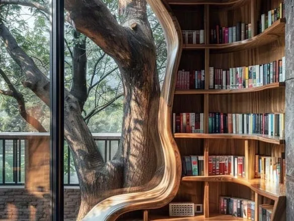 Floor To Ceiling Corner Shelves With Attached Reading Nooks