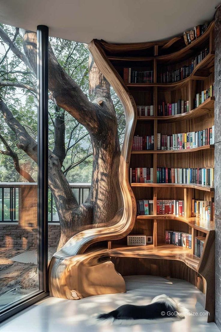 Floor To Ceiling Corner Shelves With Attached Reading Nooks