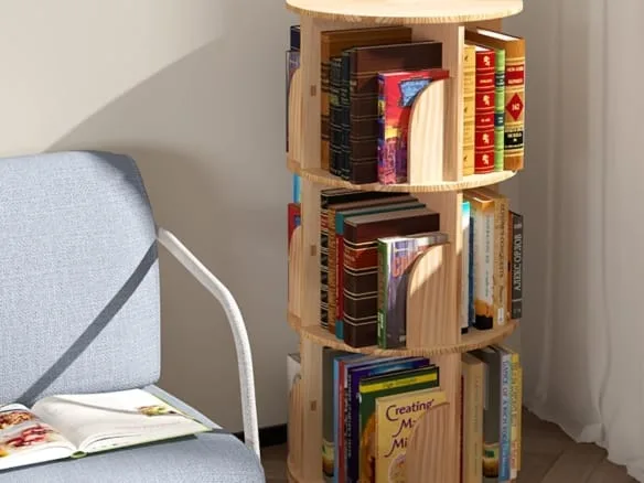 Lexza 3 Tier 360 Display Rotating Bookshelf, Revolving Bookcase for Kids&Adults, Rotating Bookshelf Tower for Preschoolers' Classrooms, Nursery, Bedrooms, Living Room