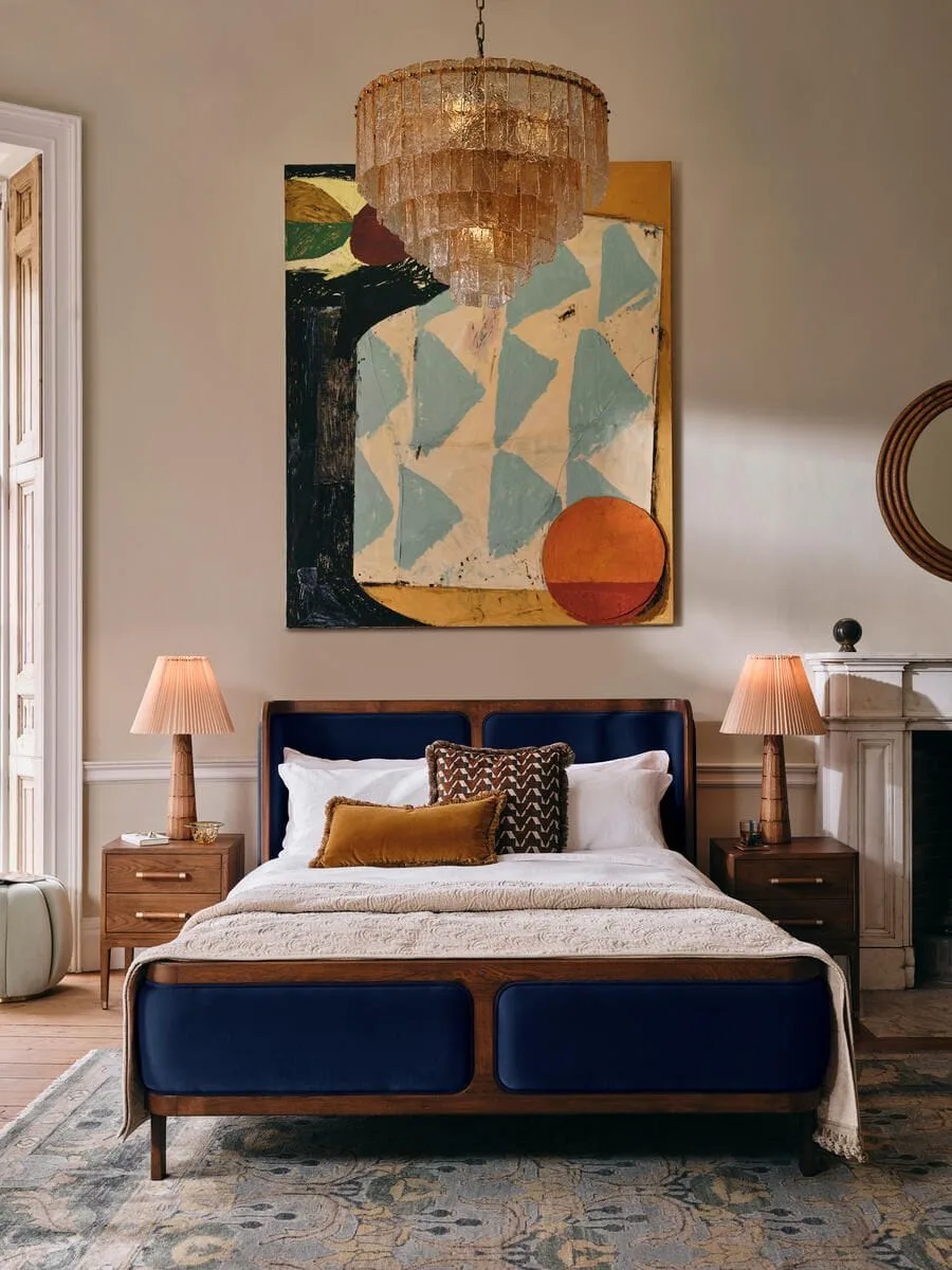Soho Home Belsa Bed in Navy, Us | Mid-Century | Queen