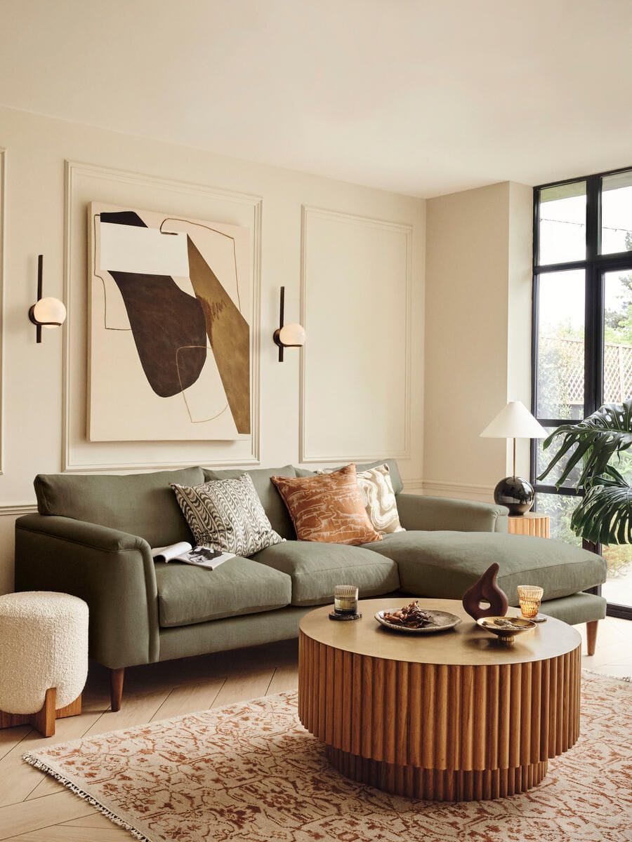 Soho Home Reya Chaise-End Sofa, Linen in Sage, Us | Mid-Century