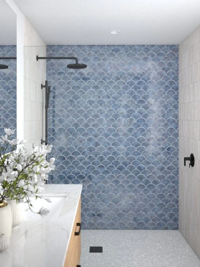 Viviano | Sirena Hot Glass Fan Mosaic Tile, 11 x 11, Blue, 1/4 inch Thick - Floor & Decor