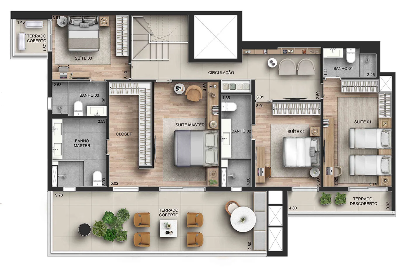 Tegra-Incorporadora-Planta-Duplex-Superior-CAPITOLO-by-Piero-Lissoni-Apartamentos-363-Metros-Chacara-Klabin-Sao-Paulo-SP-1400×1400-1736374525747 إطلاق البرازيل، ولاية ساو باولو في فيلا ماريانا. 210 متر مربع – 04 أجنحة و 03 مساحات. تغطية 363 متر مربع. حديقة بمساحة 281 مترًا مربعًا